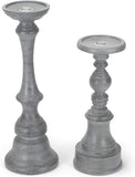 Drew Derose Farmhouse Distressed Grey 14 and 11 inch Wood Pillar Tapered Candle Stick Holders, Set of 2 at Socialight Candles