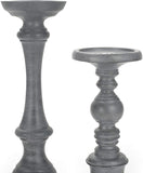 Drew Derose Farmhouse Distressed Grey 14 and 11 inch Wood Pillar Tapered Candle Stick Holders, Set of 2 at Socialight Candles