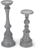 Drew Derose Farmhouse Distressed Grey 14 and 11 inch Wood Pillar Tapered Candle Stick Holders, Set of 2 at Socialight Candles 