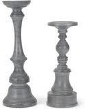 Drew Derose Farmhouse Distressed Grey 14 and 11 inch Wood Pillar Tapered Candle Stick Holders, Set of 2 at Socialight Candles